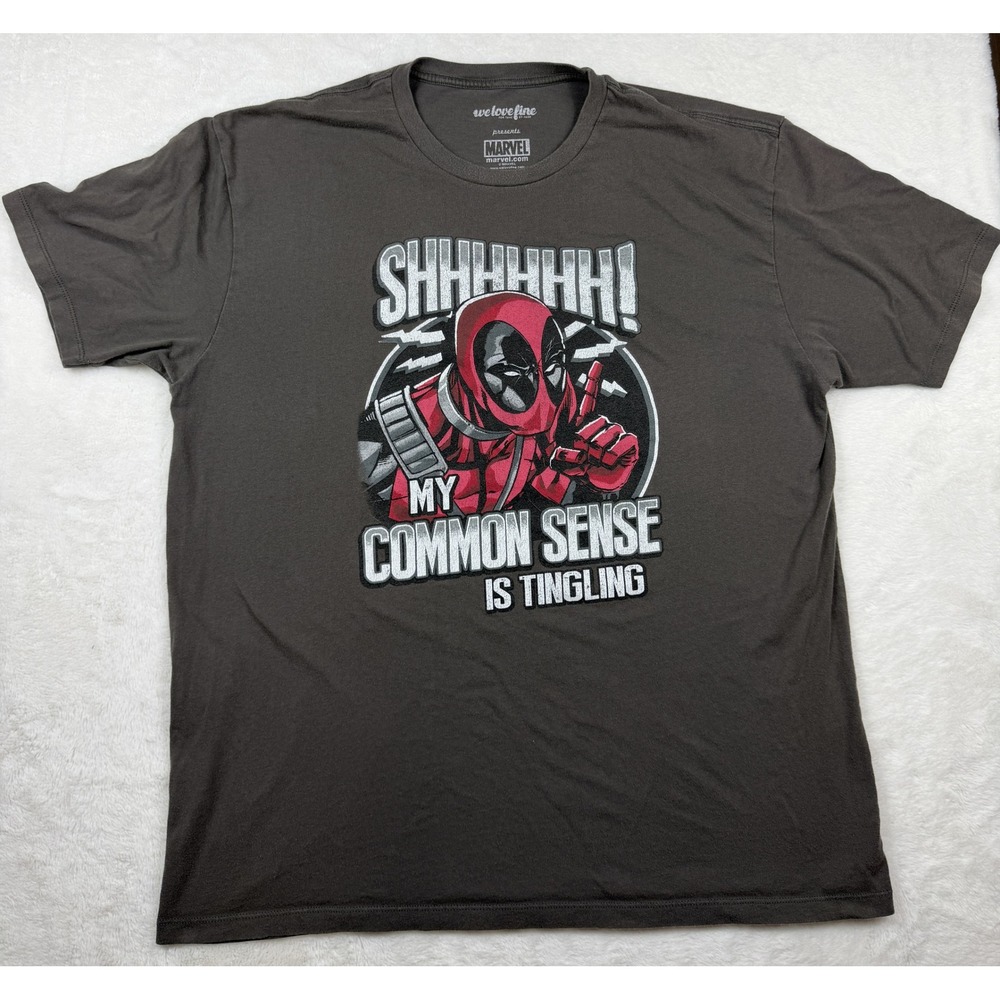 Marvel Deadpool WeLoveFine Graphic Tee Gray Mens XL Common Sense Is Tingling